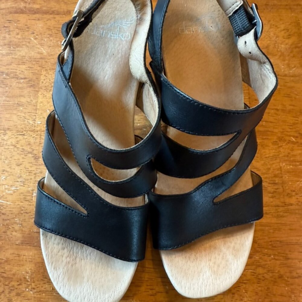 Dansko Black Leather Cutout Slingback Sandals